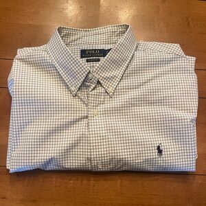 Men's Polo Ralph Lauren Gray and White Gingham Oxford (Size XXL - Classic fit)